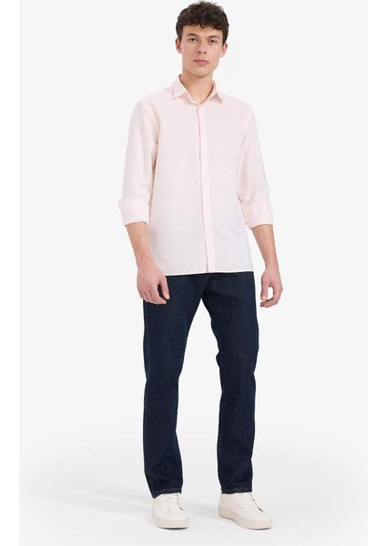 Yeni Sezon Regular Fit Polo Yaka Keten Yazlık Uzun Kollu Gömlek modelleri