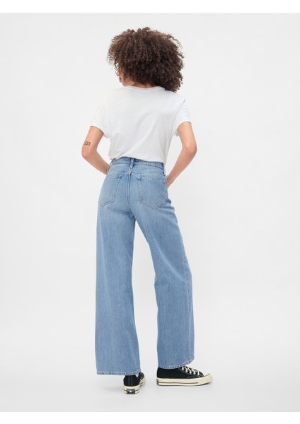 Kadın Mavi High Rise Wide Leg Jean Pantolon indirimleri
