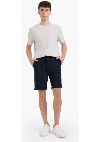 Yeni Sezon Regular Fit Dokulu Basic Düz Bermuda Şort