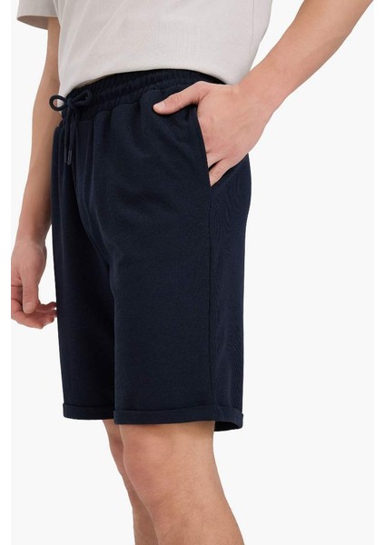 Yeni Sezon Regular Fit Dokulu Basic Düz Bermuda Şort