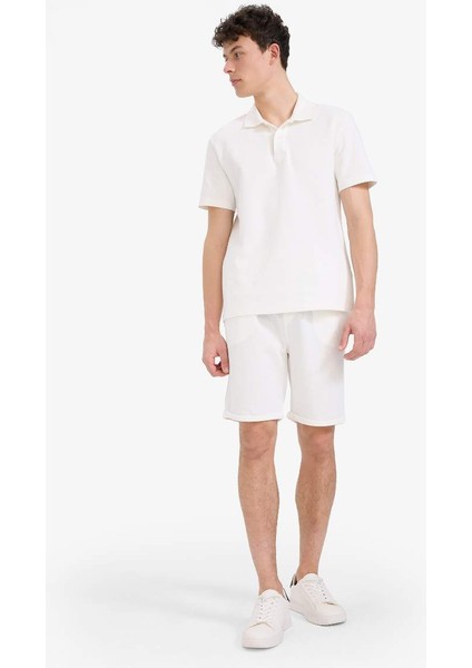 Yeni Sezon Regular Fit Dokulu Basic Düz Bermuda Şort