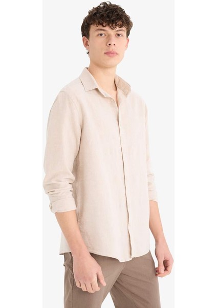 Yeni Sezon Regular Fit Polo Yaka Keten Yazlık Uzun Kollu Gömlek modelleri