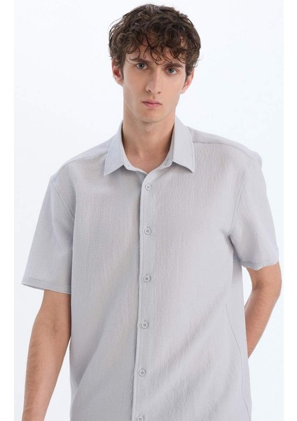 Yeni Sezon Regular Fit Polo Yaka Krinkıl Yazlık Kısa Kollu Gömlek
