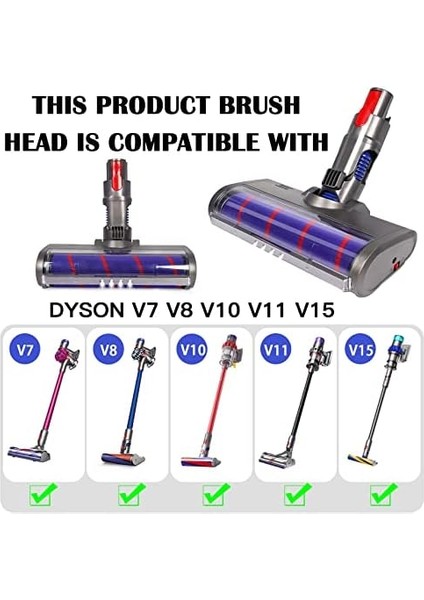 Dyson Uyumlu V7/V8/V10/V11/V15 Dik Süpürge Turbo Rulo Fırça Emici Yer Başlığı