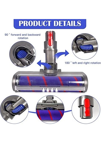 Dyson Uyumlu V7/V8/V10/V11/V15 Dik Süpürge Turbo Rulo Fırça Emici Yer Başlığı
