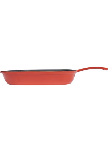 Döküm Bölmeli Grill Izgara Tava, Dikdörtgen, 26X30 Cm, Yekpare Saplı, Kırmızı