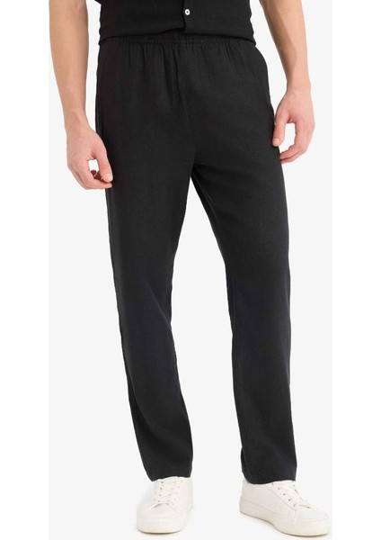 Yeni Sezon Relax Fit Rahat Kesim Dar Paça Keten Karışımlı Yazlık Pantolon