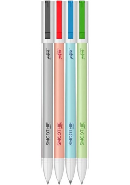 Smoothie 4`lü Siyah-Mavi-Kırmızı-Yeşil Jel Kalem Seti - Orjinal Blister Kutulu