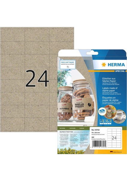 10753 Adres Çıkartması Dın A4 70 x 36 Mm, 20 Yaprak, Silphie Kağıdı, Mat Kendinden Yapışkanlı, 480 Yapışkan Etiket, Doğan Kahverengi