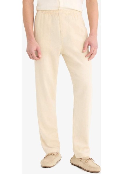 Yeni Sezon Relax Fit Rahat Kesim Dar Paça Keten Karışımlı Yazlık Pantolon