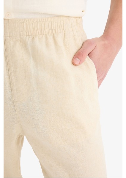 Yeni Sezon Relax Fit Rahat Kesim Dar Paça Keten Karışımlı Yazlık Pantolon