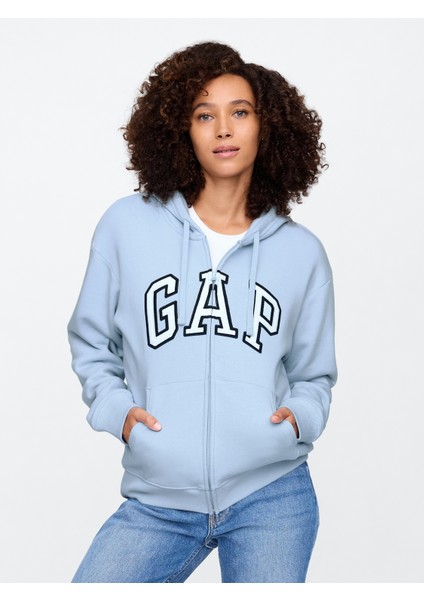 Kadın Mavi Gap Logo Fleece Fermuarlı Sweatshirt