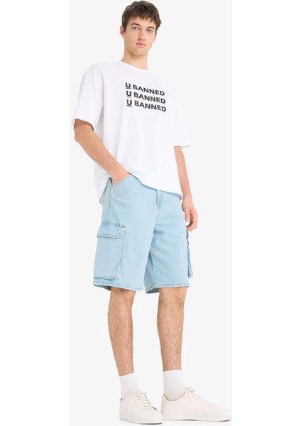 Yeni Sezon %100 Pamuk Kargo Fit Jean Bermuda Şort