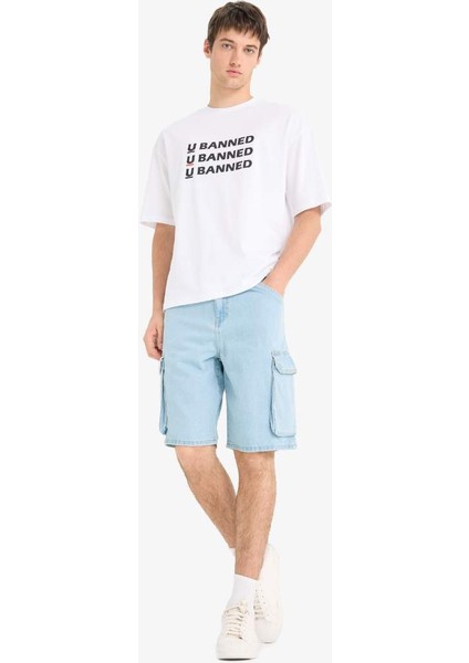 Yeni Sezon %100 Pamuk Kargo Fit Jean Bermuda Şort