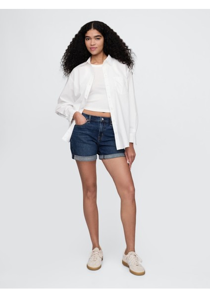 Kadın Lacivert 5" Mid Rise Girlfriend Denim Şort