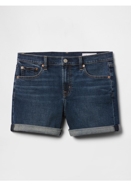 Kadın Lacivert 5" Mid Rise Girlfriend Denim Şort fiyatları
