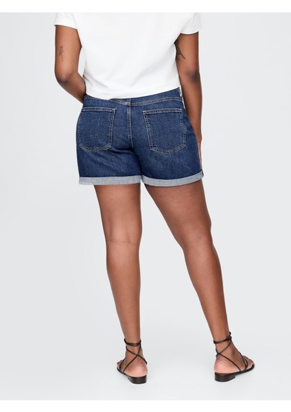 Kadın Lacivert 5" Mid Rise Girlfriend Denim Şort modelleri