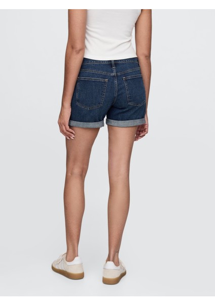Kadın Lacivert 5" Mid Rise Girlfriend Denim Şort indirimleri