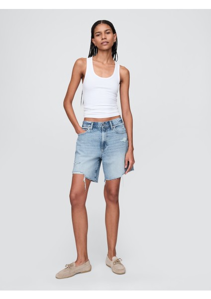 Kadın Mavi 8" Mid Rise '90S Loose Denim Bermuda Şort