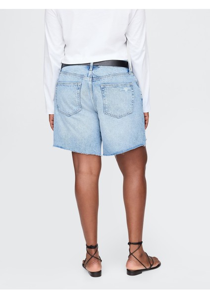 Kadın Mavi 8" Mid Rise '90S Loose Denim Bermuda Şort fırsatları