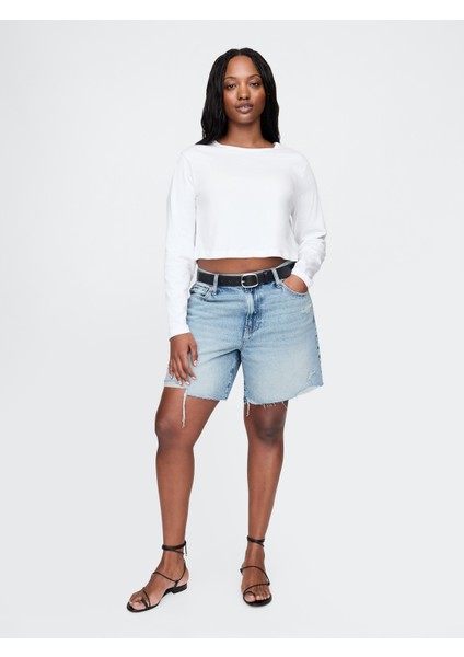 Kadın Mavi 8" Mid Rise '90S Loose Denim Bermuda Şort indirimleri