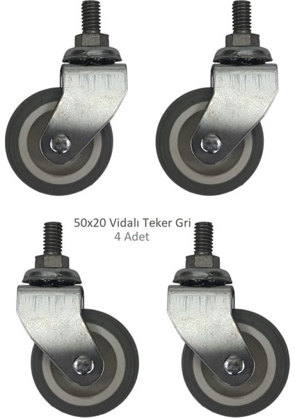 Ofis Koltuk Dolap Etajer 360 Derece Döner 50 x 20 Vidalı Teker Gri 50 mm (4 Adet)