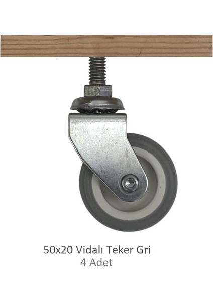 Ofis Koltuk Dolap Etajer 360 Derece Döner 50 x 20 Vidalı Teker Gri 50 mm (4 Adet)
