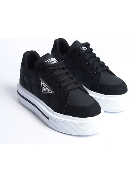 Prag Bağcıklı Ortopedik Taban Desenli Kadın Sneaker Spor Ayakkabı Bt - Siyah fırsatları