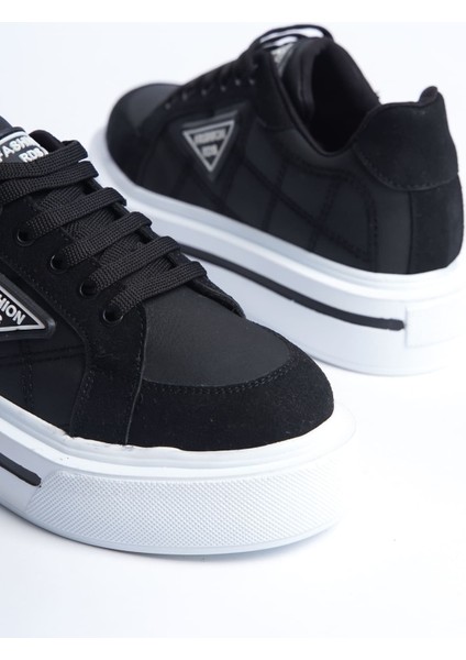 Prag Bağcıklı Ortopedik Taban Desenli Kadın Sneaker Spor Ayakkabı Bt - Siyah indirimleri