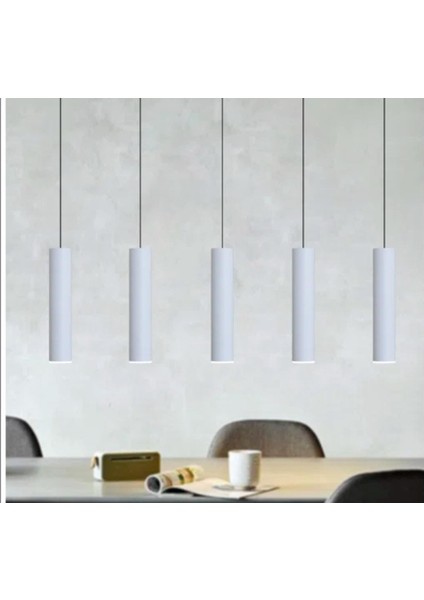 Mylights Sıralı Masaüstü Beşli 5 Li 120 cm Mat Beyaz Gün Işığı LED Ampullü LED Avize Masa Üstü LED Spot