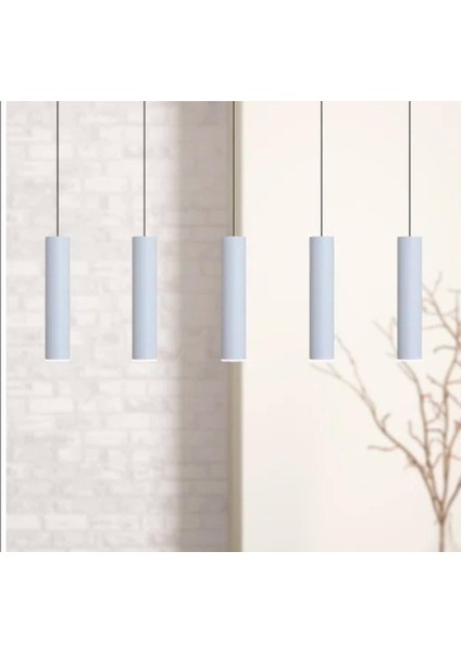 Mylights Sıralı Masaüstü Beşli 5 Li 120 cm Mat Beyaz Gün Işığı LED Ampullü LED Avize Masa Üstü LED Spot