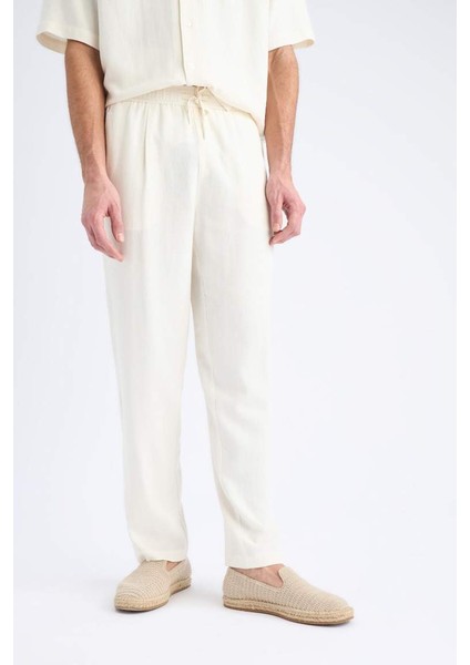Yeni Sezon Yazlık Viskon Jogger Pantolon Regular Fit Normal Kesim Keten Karışımlı Düz Paça Cepli