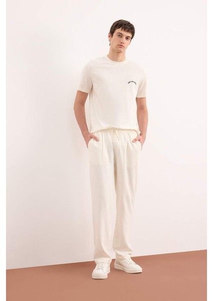 Yeni Sezon Yazlık Viskon Jogger Pantolon Regular Fit Normal Kesim Keten Karışımlı Düz Paça Cepli