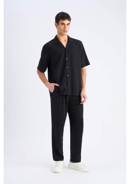 Yeni Sezon Yazlık Viskon Jogger Pantolon Regular Fit Normal Kesim Keten Karışımlı Düz Paça Cepli