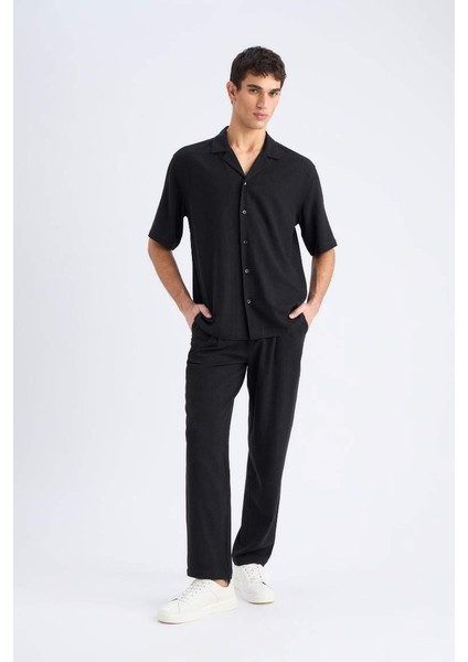 Yeni Sezon Yazlık Viskon Jogger Pantolon Regular Fit Normal Kesim Keten Karışımlı Düz Paça Cepli