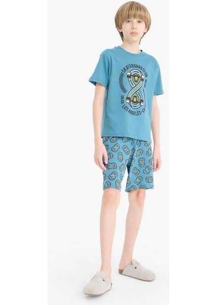 Yeni Sezon Erkek Çocuk Pijama Takımı Baskılı Kısa Kollu Üst Desenli Şort
