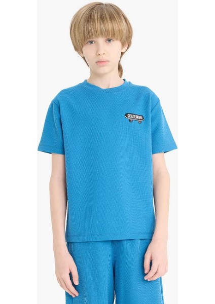 Yeni Sezon Erkek Çocuk Waffle Pijama Takımı Kısa Kollu Üst Beli Lastikli Şort