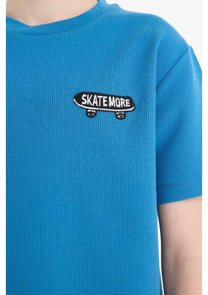Yeni Sezon Erkek Çocuk Waffle Pijama Takımı Kısa Kollu Üst Beli Lastikli Şort