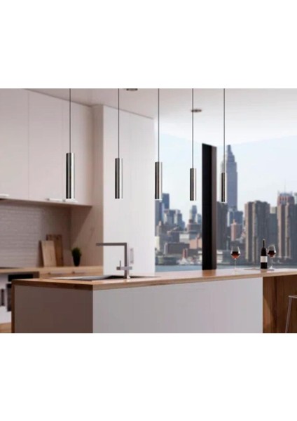 Mylights Sıralı Masaüstü Beşli 5 Li Sartkıt 120CM Metal Gövde Tasarruflu LED Ampul Inox Paslanmaz Kaplama Mat Sarı