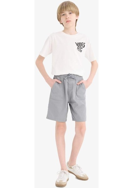 Yeni Sezon Erkek Çocuk Beli Lastikli Cepli Gabardin Şort