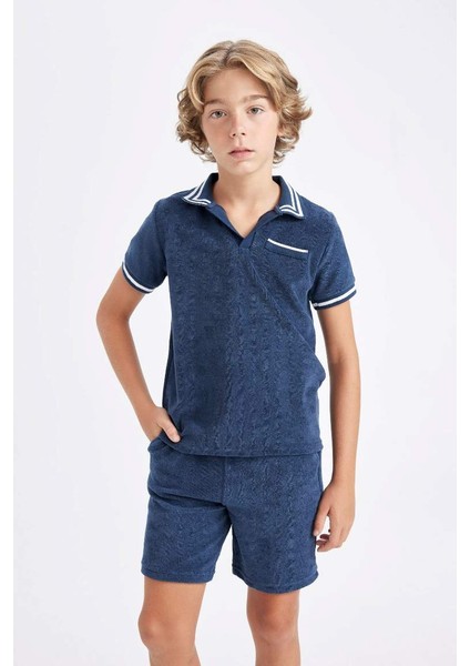 Yeni Sezon Erkek Çocuk Apaş Yaka Havlu Kumaş Kısa Kollu Polo Tişört modelleri