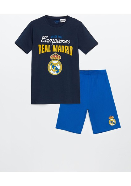 Yeni Sezon Bisiklet Yaka Real Madrid Baskili Erkek Cocuk Sortlu Pijama Takimi - S5FY31Z4
