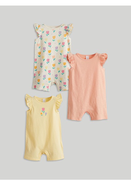 Yeni Sezon Cicekli Kiz Bebek Penye Tulum 3'lu - S5GM44Z1