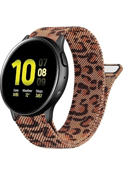 Galaxy Watch 4/5/6/7/fe/40/44/classic/42/43/46/47 Uyumlu Leopar Desenli Metal Hasır Kordon