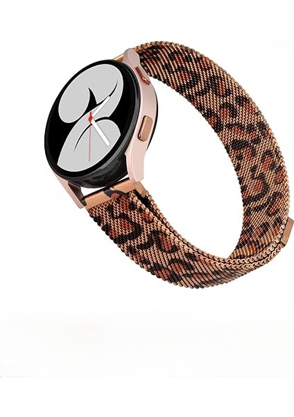 Galaxy Watch 4/5/6/7/fe/40/44/classic/42/43/46/47 Uyumlu Leopar Desenli Metal Hasır Kordon modelleri