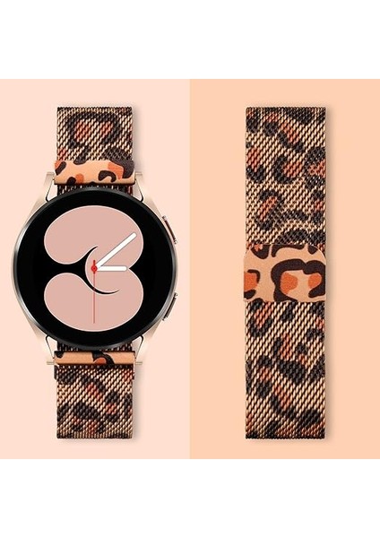 Galaxy Watch 4/5/6/7/fe/40/44/classic/42/43/46/47 Uyumlu Leopar Desenli Metal Hasır Kordon indirimleri