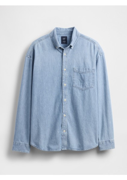 Erkek Mavi Denim Big Gömlek