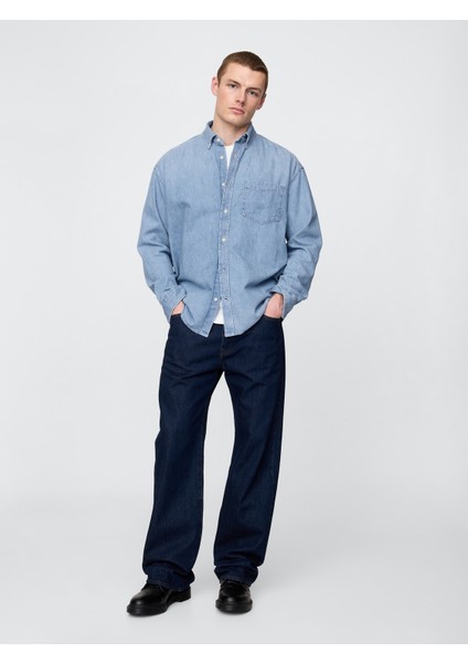 Erkek Mavi Denim Big Gömlek