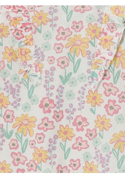 Yeni Sezon Bisiklet Yaka Cicekli Kiz Bebek Pijama Takimi - S5BL48Z1