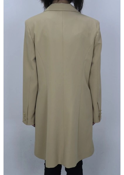 Fistan Store Kadın Camel Klasik Kesim Normal Kalıp Çift Düğme Yazlık Uzun Battal Blazer Ceket